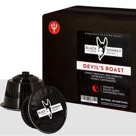 DEVIL'S ROAST | Extra-Strong Highly Caffeinated Bold Coffee | 60 Pods Compatible with Dolce Gusto®* machines | Robusta Coffee by Black Donkey Coffee Roasters