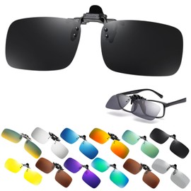 Aillynas Clip-On Sunglasses, Polarized, UV400 Protection, Men's, Women's, Fits Over Glasses, Flip-up Type, Ultra Lightweight, One-Touch Wear, Driving, Fishing, Sports, Outdoors, Night Driving, Convenient Clip-on Sunglasses (Black)