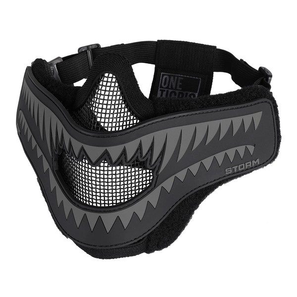 OneTigris X Storm Airsoft Mask Foldable Mesh Mask with Removable Shark Jaw Morale Patch (Black Teeth)