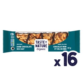 Taste of Nature Organic Dark Chocolate Snack Bars – Healthy, Low Sugar, Low Sodium, Gluten-Free, Vegan, Non-GMO, Kosher Dairy - 16 x 40g (16 x 40g, Sea Salt)