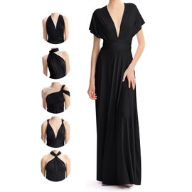 INFIWING Infinity Dresses for Women with Bandeau,One Size Wrap Dress Long Maxi Bridesmaids Convertible Dresses,Wedding Guest Multiway Dresses Black