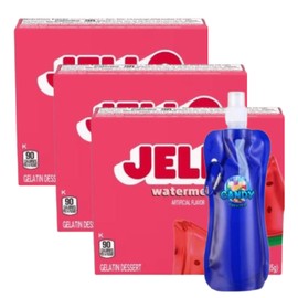 Gelatin Dessert Mix - 3 oz Boxes (Pack of 3) - with Candy Freezer Collapsible Bottle (Watermelon) - Bottle