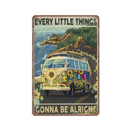 Dreacoss Little Thing Gonna Be Alright Hippie Car Tin Signs, Hippie Car Travel Retro Funny Metal Sign Vintage Wall Art for Kitchen Garden Bathroom Farm Home Coffee Decor Tin Sign, 20x30 cm
