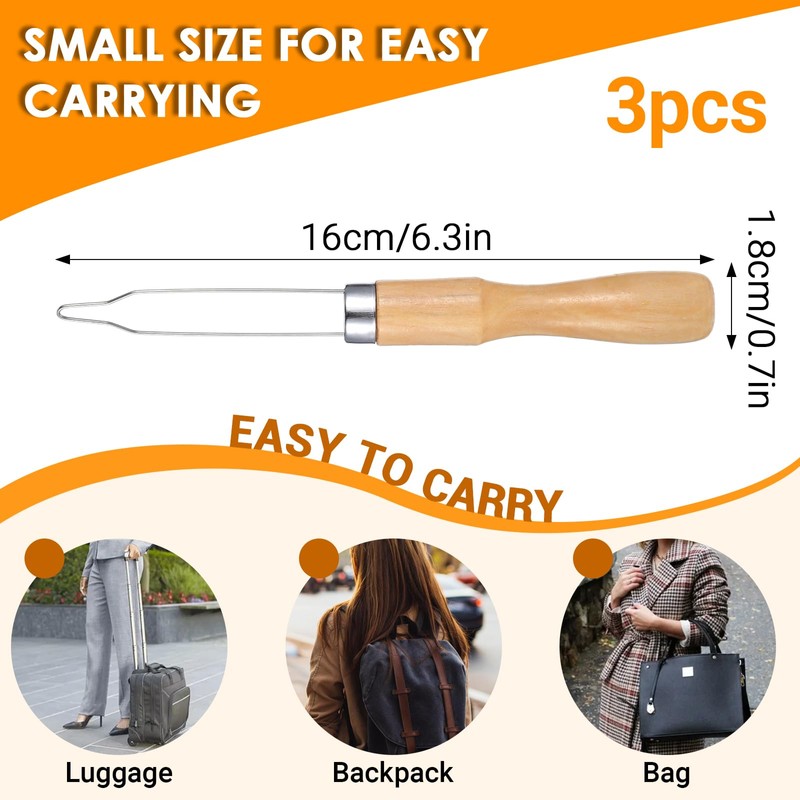 3Pcs Button Hook Assist Device with Easy-Grip Wooden Handle, Stainless