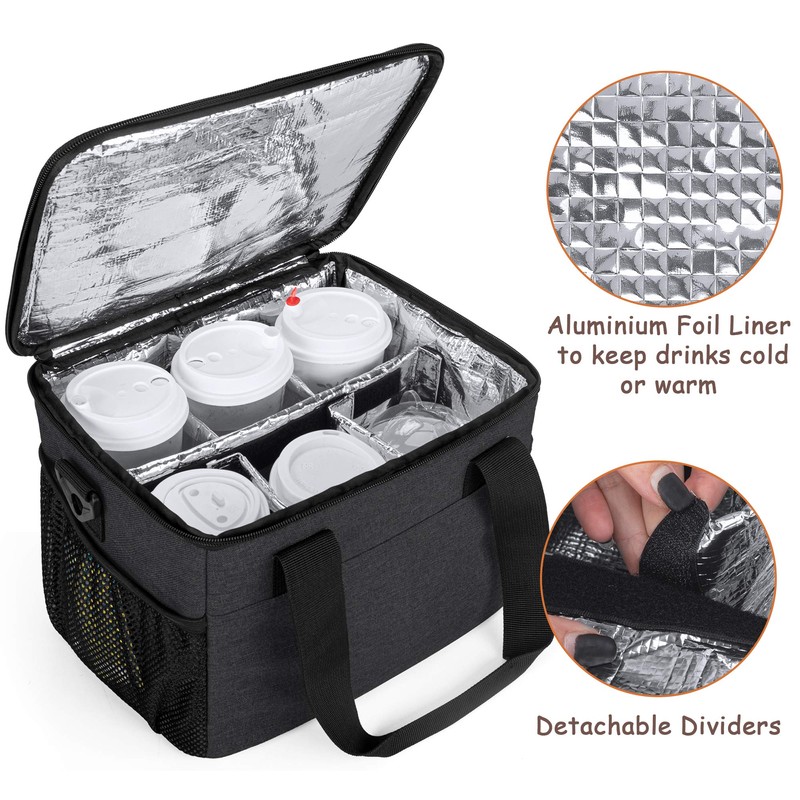 Trunab Reusable 6 Cups Drink Carrier for Delivery Insulated Drink