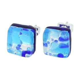 Glass Of Venice Murano Glass Venetian Reflections Square Stud Earrings - Aqua Blue