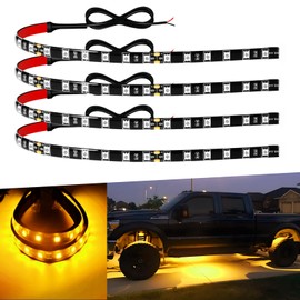 Car Led Strip Lights 12" Connectable Amber LEDs Light Strips for Cars Motorcycle Golf Cart Boat Marine Waterproof 12V Led Light Strip, 4Pack