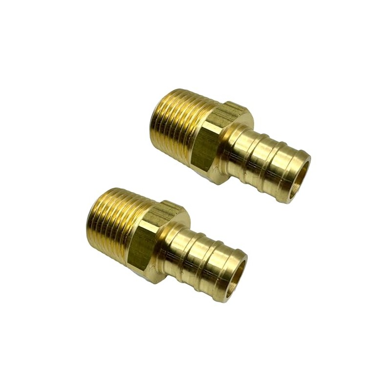 (2 Pack) Brass 1/2” PEX to 3/8” NPT Male Connector
