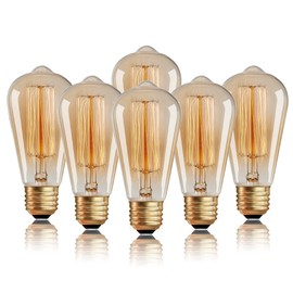 Sevici Edison Bulb 40W 120V, ST64 Vintage Incandescent Edison Bulb E26/E27 Base 2200K Amber Warm Yellow Dimmable, Retro Lamp Glass, 6 Pack, Suitable for Outdoor and Indoor