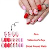 Red Pink Heart Press on Nails Matte Fake Nails Short