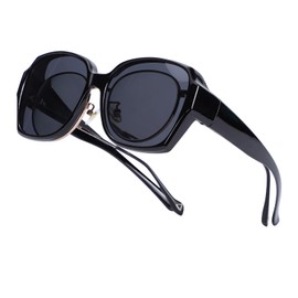 Mayoii Polarized Over Glasses Sunglasses Womens – UV Protection Over Spectacles Sunglasses for Driving, Fishing, Golf, Outdoor & Running (Bright black frame)