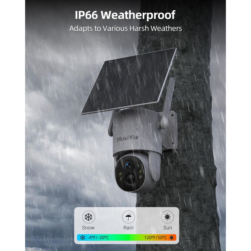 MaxiViz 4G LTE Outdoor Solar Powered Cellular Security Camera Wireless,