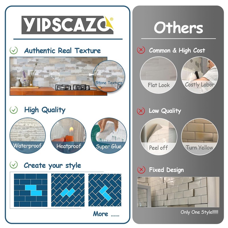 Yipscazo Peel and Stick backsplash 3 x 6 Inches 3D