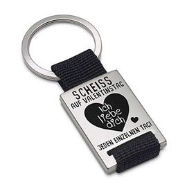 Key Chain: engraved with “Scheiss auf Valentinstag!” Black