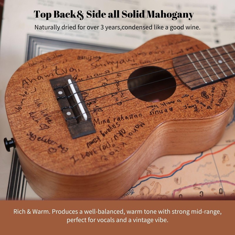 TODO Concert Ukulele Solid Mahogany Top 23 Inch : The