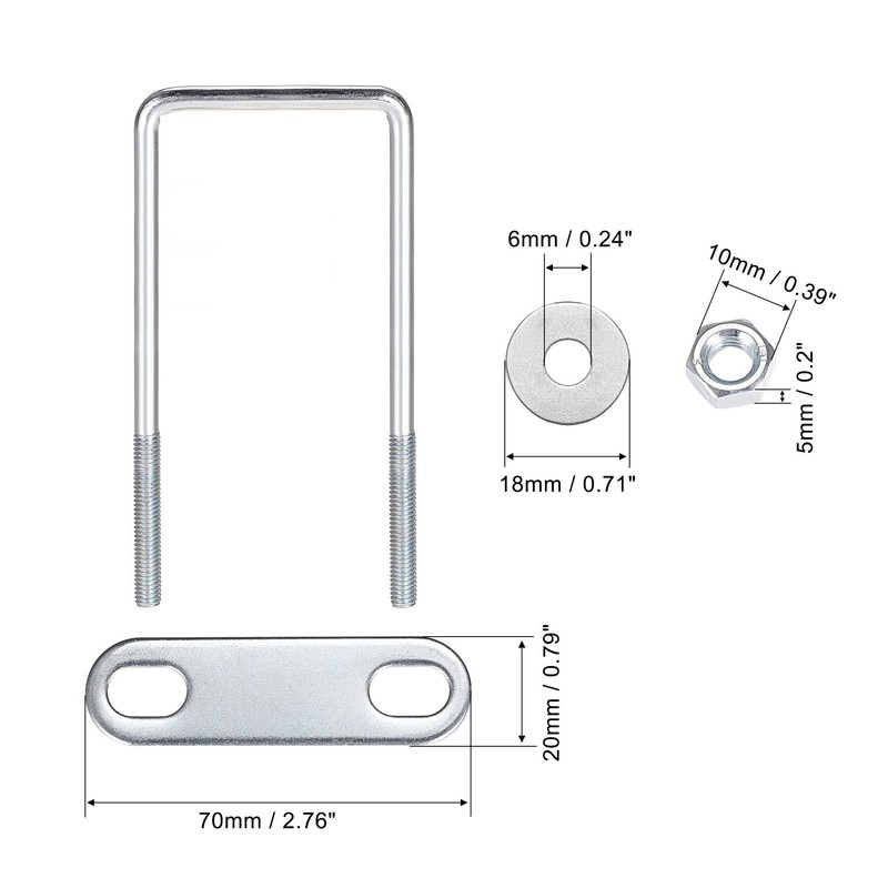 sourcing map Square U-Bolts 2"(50mm) Inner Width 150mm Length Carbon