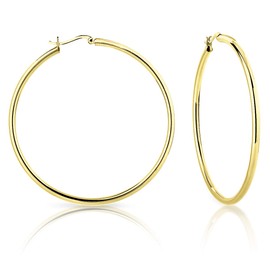 DTPsilver - Women's Creole Earrings 925 Sterling Silver Yellow Gold-Plated - Thickness 3 mm - Diameter: 20, 30, 40, 50, 60 mm, Sterling Silver
