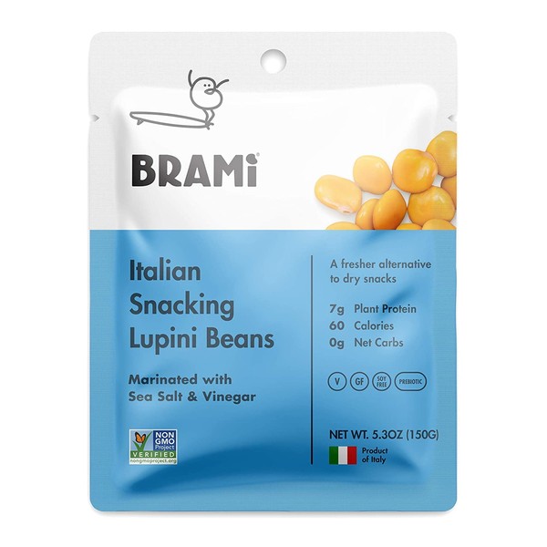 BRAMI Lupini Beans Snack, Sea Salt & Vinegar | 7g Plant Protein, 0g Net Carbs | Vegan, Vegetarian, Keto, Plant Based, Mediterranean Diet, Non Perishable | 5.3 Ounce (8 Count)