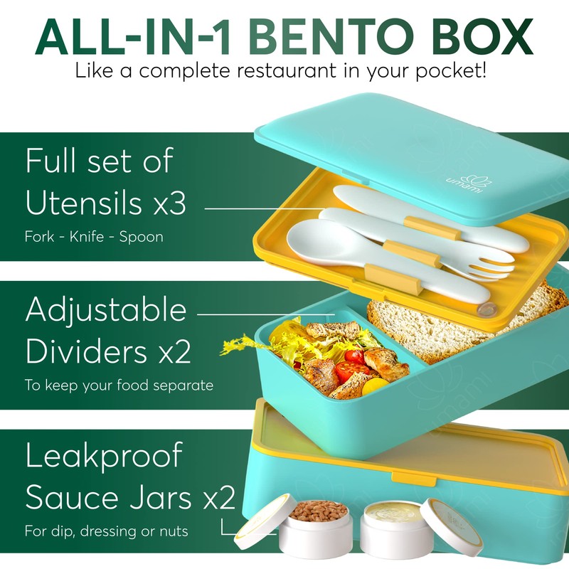 Umami All-in-1 1.2 L Bento Lunch Box Adult with Cutlery,