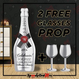 Giant Champagne Bottle Glasses 35.5” x 12" Silver Party Decor Party Props Bridal Shower Baby Shower Birthday Wedding Graduation Bachelorette Anniversary Corporate Events Backdrop photobooth party prop