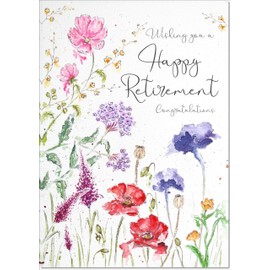 doodlecards Retirement Card Wildflowers Spring Flowers Large A4 Size with Plain Envelope