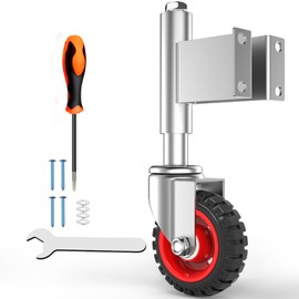 Homhoo Spring Loaded Gate Casters 5” Rubber Tire Heavy Duty Gate Caster Wheels with Hardware for Wooden Gates, Metal Gates, Fence Gates, Swing Gates, 400 Lbs Load Capacity