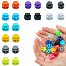 LYHMHAMY Cord Stoppers, 2 Holes (20 Pieces, 10 Colors) Cord Lock, Spring, Plastic, Shoelaces, Fasteners, Chin Strap for Hats, Handmade, Materials Parts, DIY Crafts, Handmade Materials