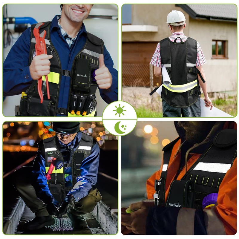 MELOTOUGH Tool Vest for Men Reflective Safety Tool Vest with