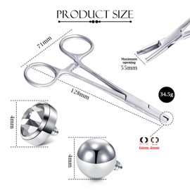 4 mm Piercing Pliers Piercing Tool Stainless Steel Self-Retaining Piercing Pliers Length 13 cm Piercing Ball Screw on Tool Piercing Pliers Piercing Ball Screwdriver Self-Locking