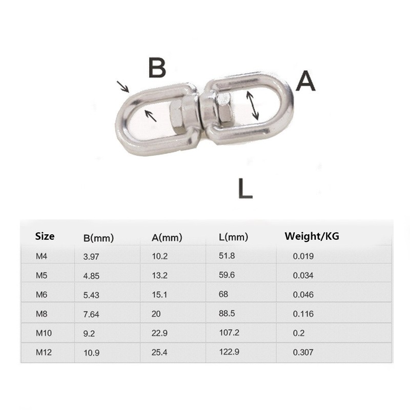 304 Stainless Steel Eye To Eye Swivel Ring,M5 3/16" Key