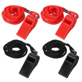 Xyembu 4 Packs Whistle with Lanyard, Whistle for Coaches, Plastic Sports Whistles with Lanyard, Loud Crisp Sound Sports Whistles for Teacher, Referees, Coaches, Training Pets, Black & Red