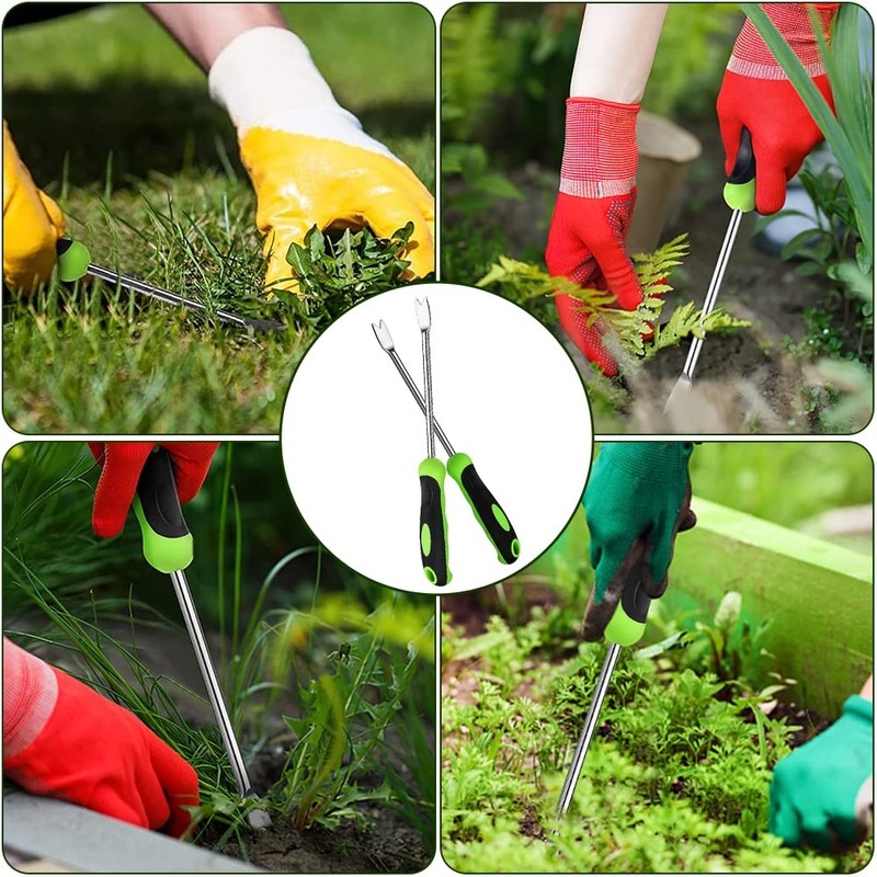 FainFun Manual Weeder, Manual Root Weeder with Handle, Stainless Steel