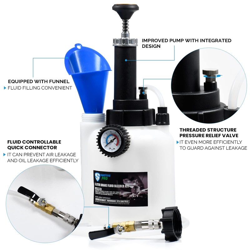 SMOTIVEPRO 3L Manual Brake Bleeder Fluid Pump, One Man Professional