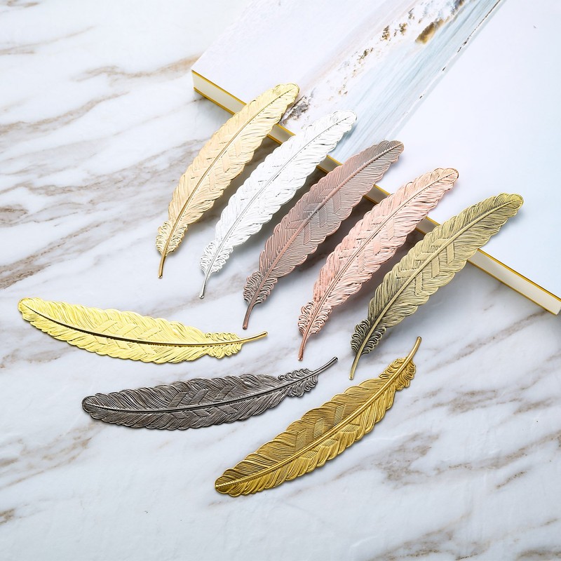 8 Pieces Metal Feather Bookmarks Assorted Metal Bookmark Feather Shape