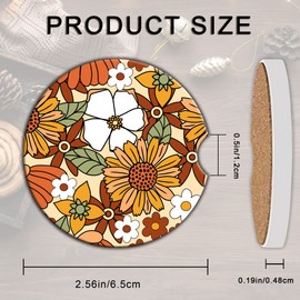BAMOWEY Vintage Flowers Car Coaster for Cup Holders,2 Pack Absorbent Ceramic Car Cup Holder Coaster for Women Men,2.56 Inch with Finger Notch and Cork Base for Most Cars Interior