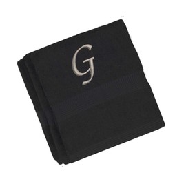 BY LORA Embroidered Terry Cotton Hand Towel for Bathroom and Kitchen - Terry Cotton Hand Towel - 16 x 27 inches - 3-Pack - Charcoal Color Towel - Light Silver Chancery Style Initial G