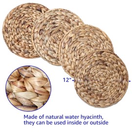 Wicker Round Woven Hyacinth Placemats by Trademark Innovations (Set of 4), Natural, 12" Diameter