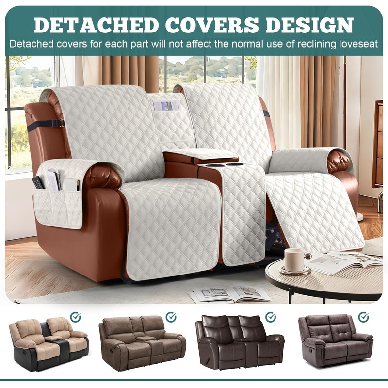 Ruaozz Waterproof Loveseat Recliner Cover with Console Non-Slip Reclining Couch