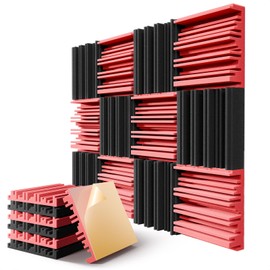 12 Pack Acoustic Foam Panels for Walls, 12" x 12" x 2" Soundproof Wall Panels, Self-Adhesive Soundproofing Padding, High Resilience Sound Absorbing Panels for Home Studios, Offices - Black & Red