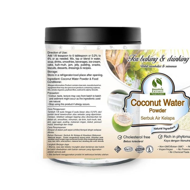 Bionutricia Coconut Water Powders, Natural Plant-Based Electrolyte Rehydration for Daily