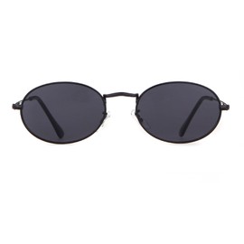 Laurinny Retro Oval Sunglasses for Women Men 90s Vintage Oval Hippie Glasses for Men Women Metal Frame Round Sunglasses, black/grey