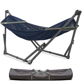Tranquillo Uniki Adjustable Hammock with Stand Collapsible, Camping Hammock, 550 lbs Capacity Double Hammock Stand, Foldable Sturdy Noiseless Stand, for Active Life Carry Bag Included, Aegean