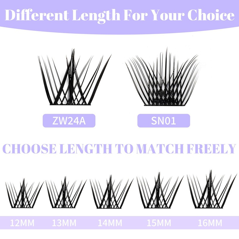 Individual Eyelash Clusters, Lashes, D Curl, 12-16 mm, 0.07 mm,