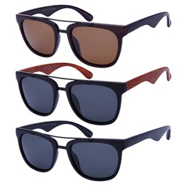 Edge I-Wear Horned Rim Dark Brown Faux Wood Aviators with Polarized Lens 540817WD-P-1(D.BRNWD)