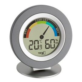 TFA Dostmann Cosy Thermo-Hygrometer digital, 30.5019.10, Höchst-und Tiefstwerte, Raumklimakontrolle, farbigen Komfortzonen, grau,L 104 x B 20 (77) x H 104 (114) mm