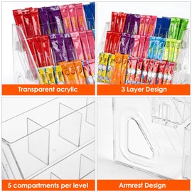 3 Tier Drink Packet Organizer, Acrylic Water Flavor Packet Holder with 15 Compartments, Drink Mix Organizer Hydration Powdered Mixes Holder Container for Kitchen Cabinet Countertop Pantry Storage