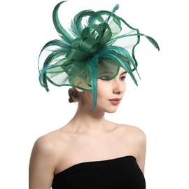 ORIDOOR Sinamay Fascinator Flower Feathers Pillbox Hat Headband Hair Clips for Derby Cocktail Wedding Tea Party A Green,One Size