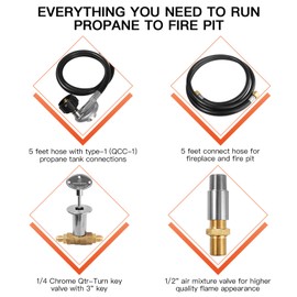 EXCELFU Propane Gas Fire Pit Kit Connection Hose Installation Kit, Propane Gas Fire Pit Valve Control System Hose Assembly for Burner, Include 1/2" Key Valve, 150K BTU Max