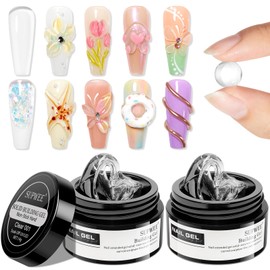 SUPWEE Solid Builder Gel Set for Nails, 2PCS Clear 3D Sculpture Gel Non-Stick Hand Nail Extension Gel for Carving Nail Strengthen Hard Gel Soak Off Nail Art Salon Home DIY