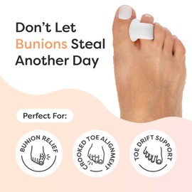 ZenToes Gel Toe Separators for Overlapping Toes, Bunions, Big Toe Alignment, Corrector and Spacer - 4 Pack (White)